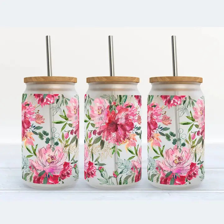 Pink Florals-Glass Tumbler