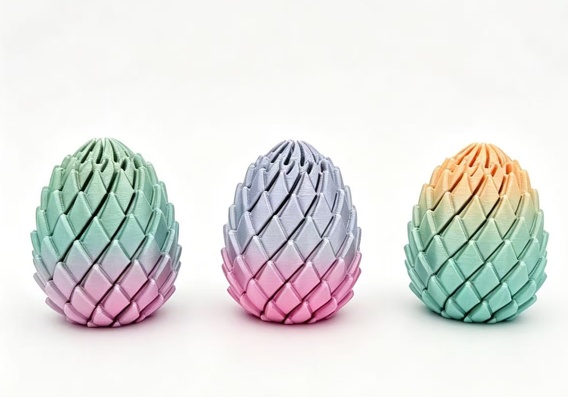 3D Printed Dragon Egg Twisty Fidget Toy Stress-Relief Toy: Aurora Red & Blue
