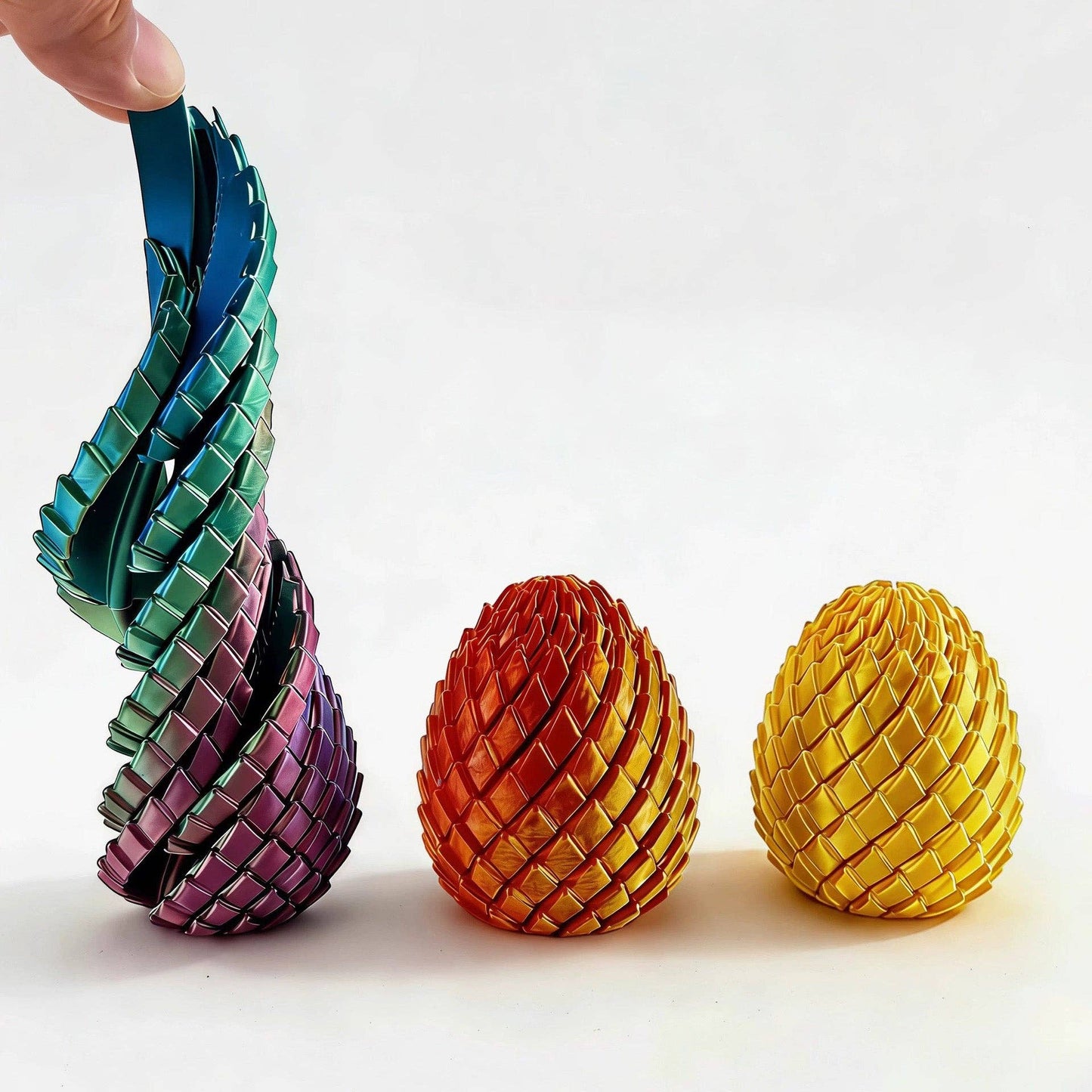 3D Printed Dragon Egg Twisty Fidget Toy Stress-Relief Toy: Aurora Red & Blue
