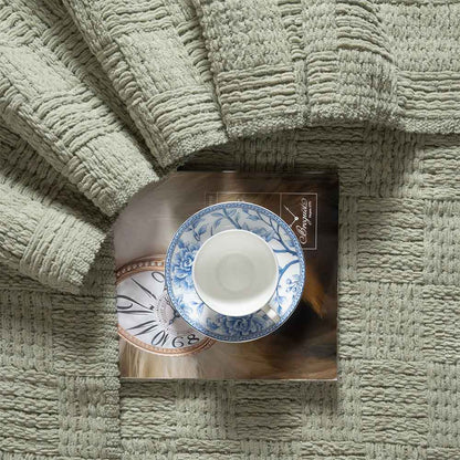 Kathy Ireland Oversized Chenille Fringed Basket Throw: Ivory / Chenile / 50” X 70”
