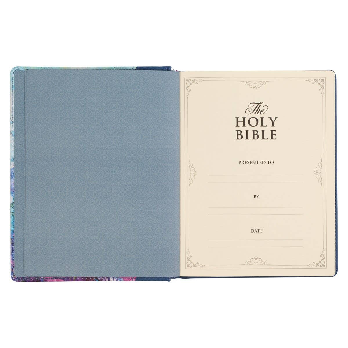KJV Note-taking Bible Faux Leather HC, Blue Floral Printed