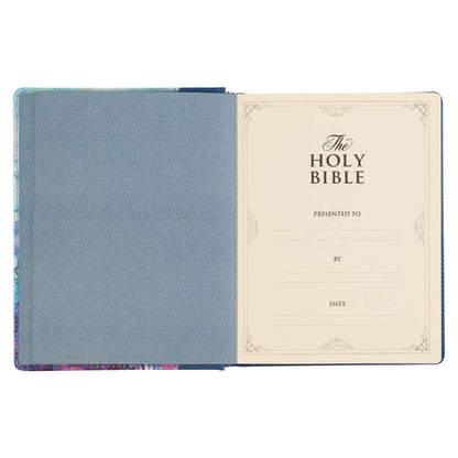 KJV Note-taking Bible Faux Leather HC, Blue Floral Printed