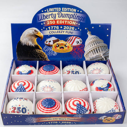 America 250 USA 250 Squishy Dumpling Fidget Toy box-12unit: Random pattern-May differ from the combination shown in the image.