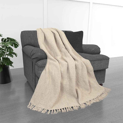 Kathy Ireland Oversized Chenille Fringed Basket Throw: Stone / Chenile / 50” X 70”