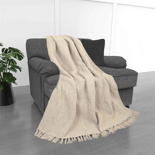 Kathy Ireland Oversized Chenille Fringed Basket Throw: Stone / Chenile / 50” X 70”