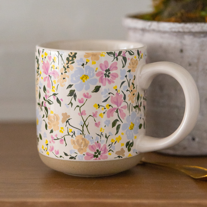 Floral Stoneware Coffee Mug - Spring Decor & Gifts