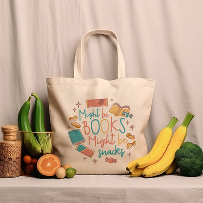 Might Be Books. Might Be Snacks Tote Bag: Natural