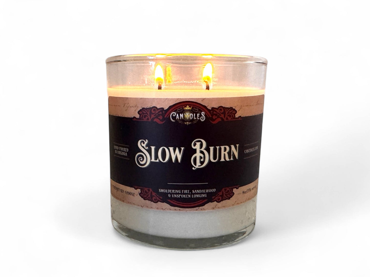 Slow Burn Soy Candle – Cozy Fireplace & Amber Woods