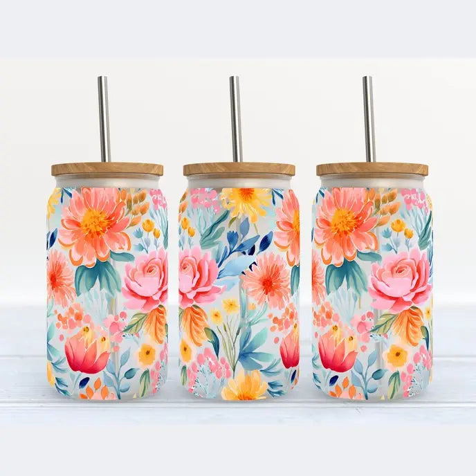 Brightly Colored Flowers-Glass Tumbler