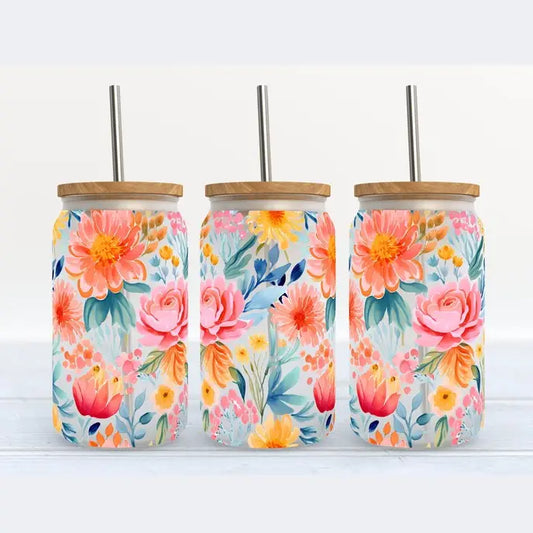 Brightly Colored Flowers-Glass Tumbler