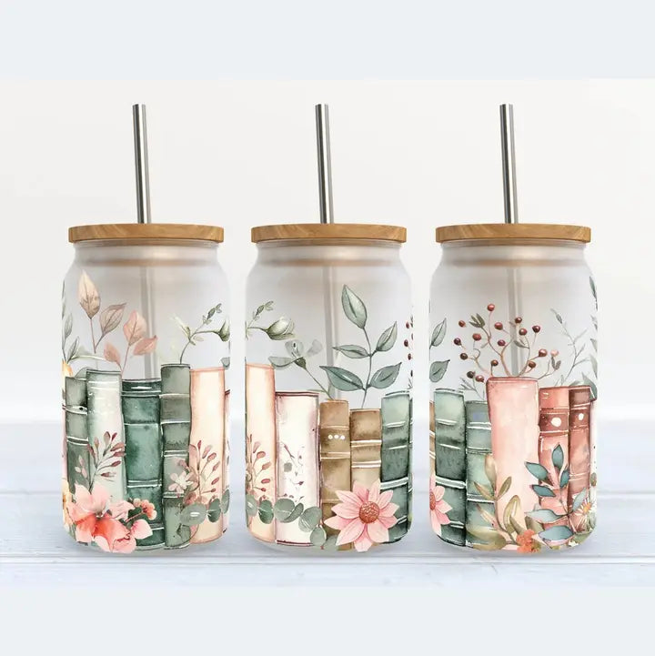 Floral Books-Glass Tumbler