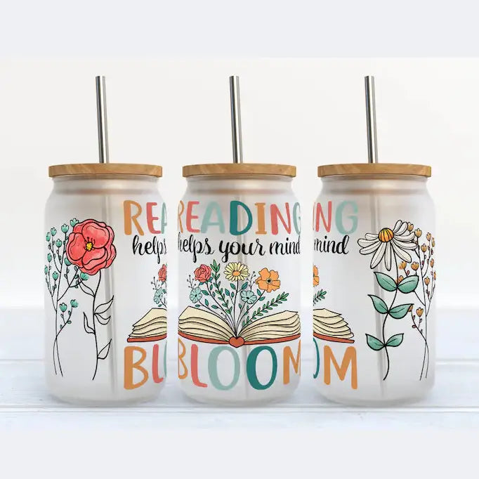 Reading Helps Your Mind Bloom-Glass Tumbler