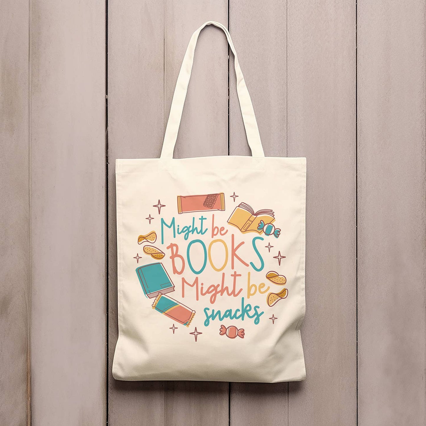 Might Be Books. Might Be Snacks Tote Bag: Natural