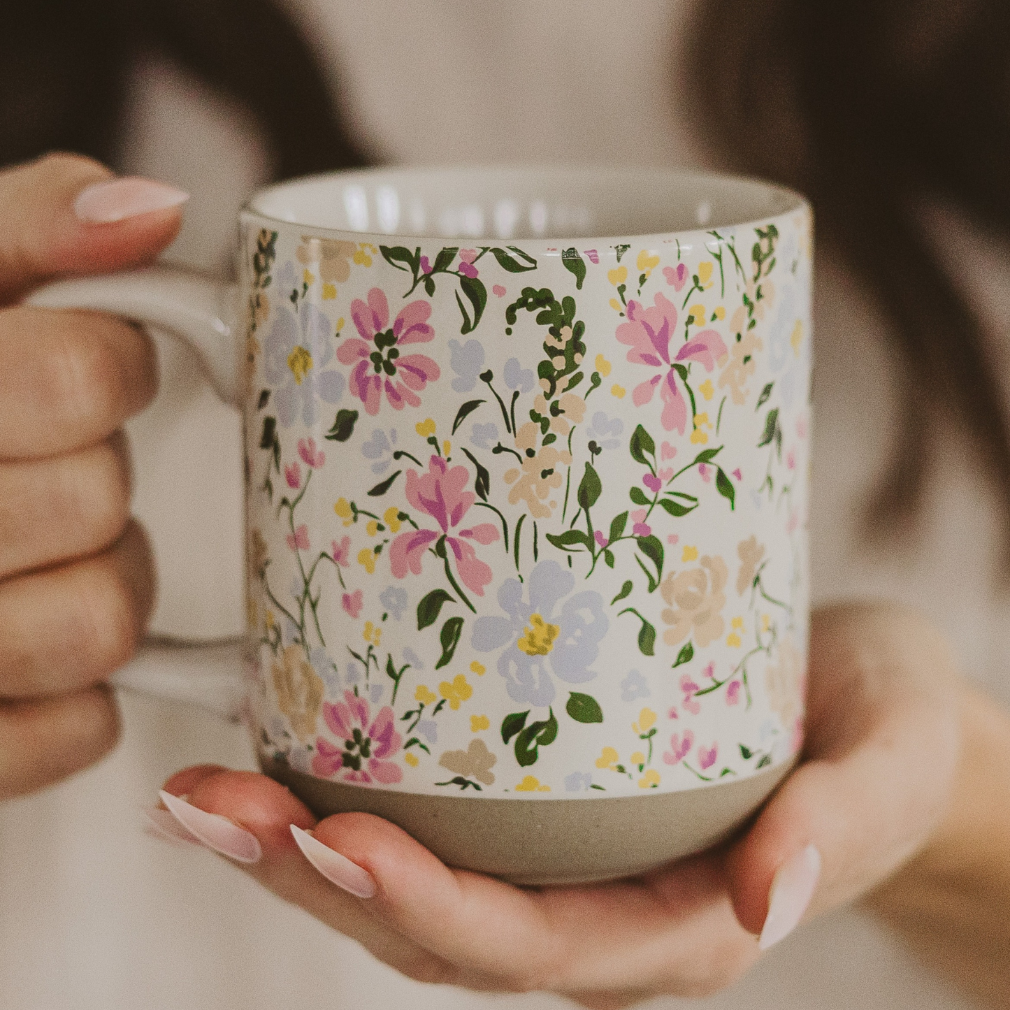 Floral Stoneware Coffee Mug - Spring Decor & Gifts