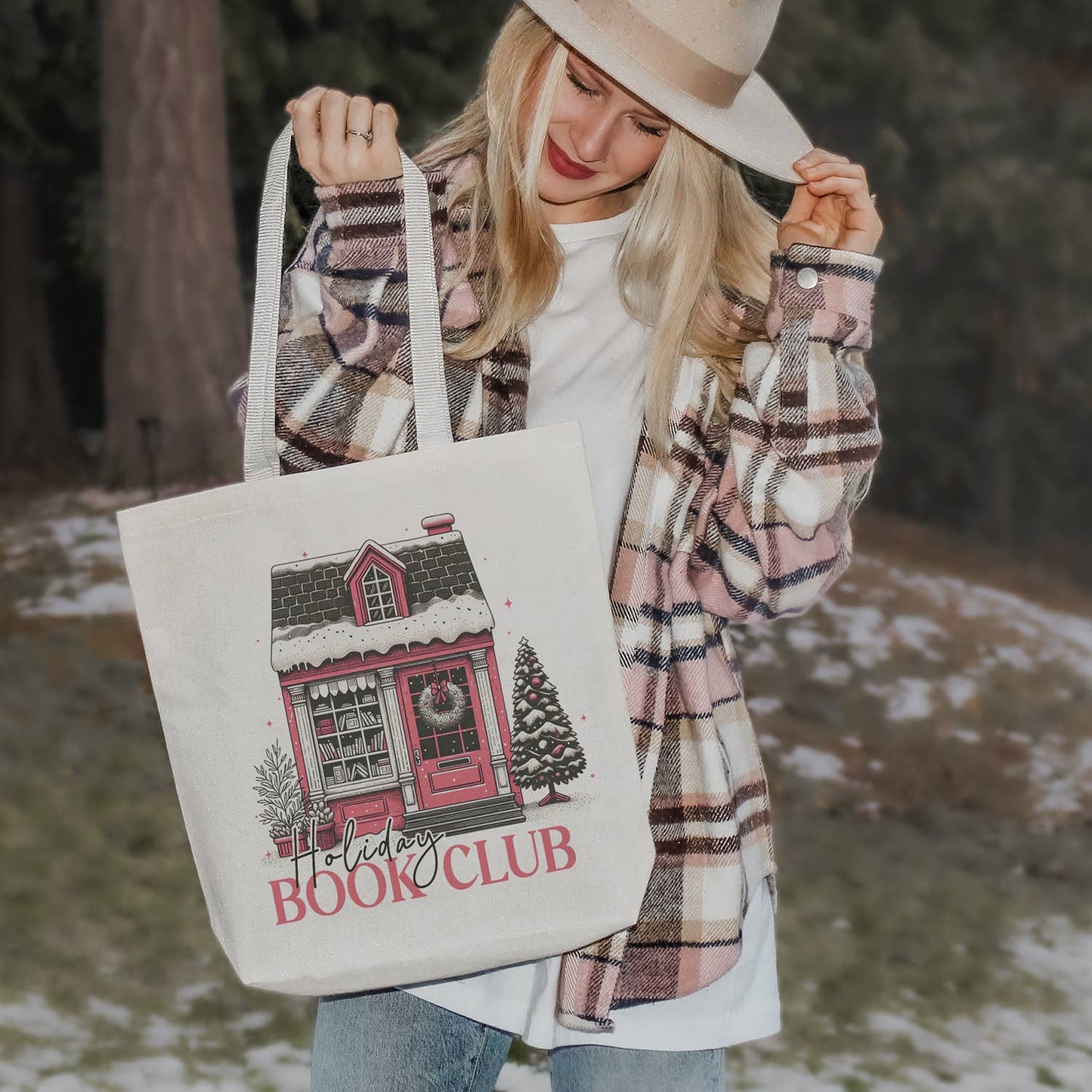 Holiday Book Club Tote Bag: Natural