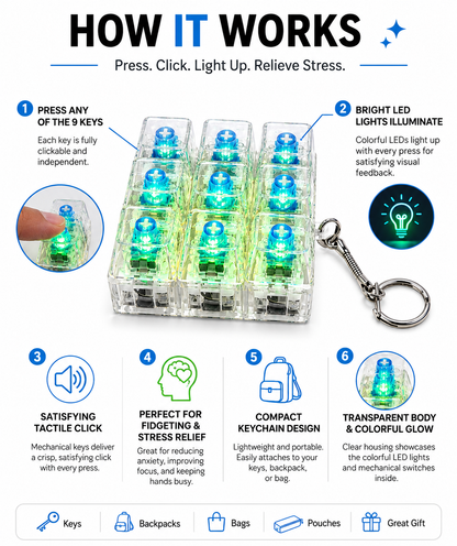 Light Up Keyboard Clicker Keychain MSKK1