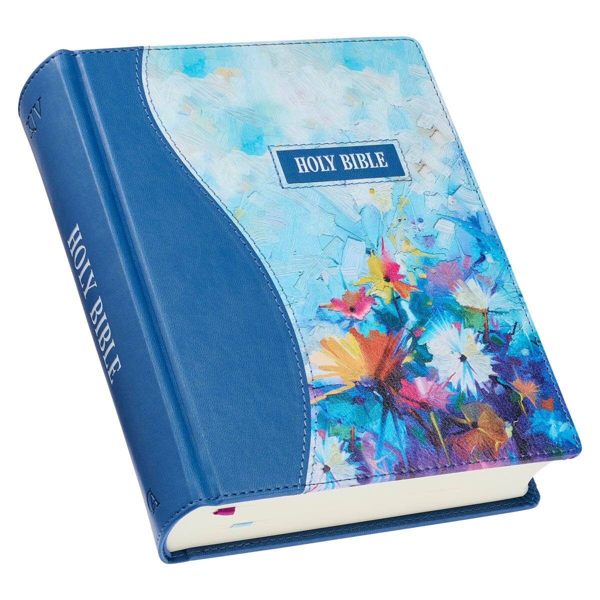 KJV Note-taking Bible Faux Leather HC, Blue Floral Printed