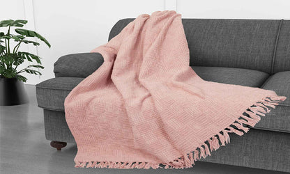 Kathy Ireland Oversized Chenille Fringed Basket Throw: Stone / Chenile / 50” X 70”
